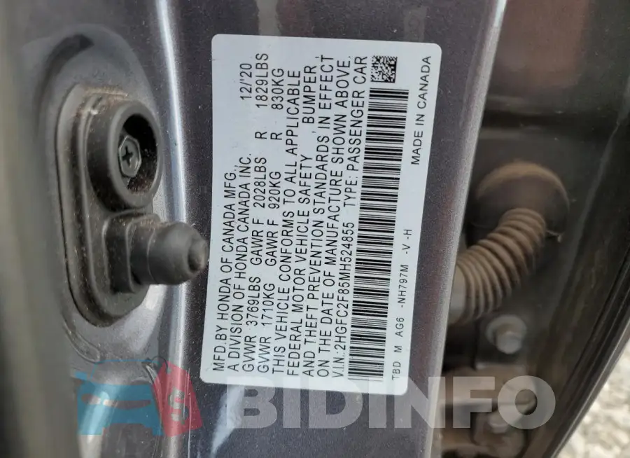 2HGFC2F85MH524855 Photo# 12