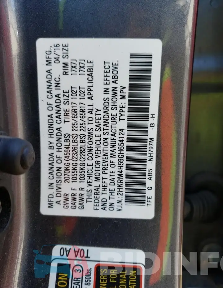 2HKRM4H59GH654124 Photo# 13