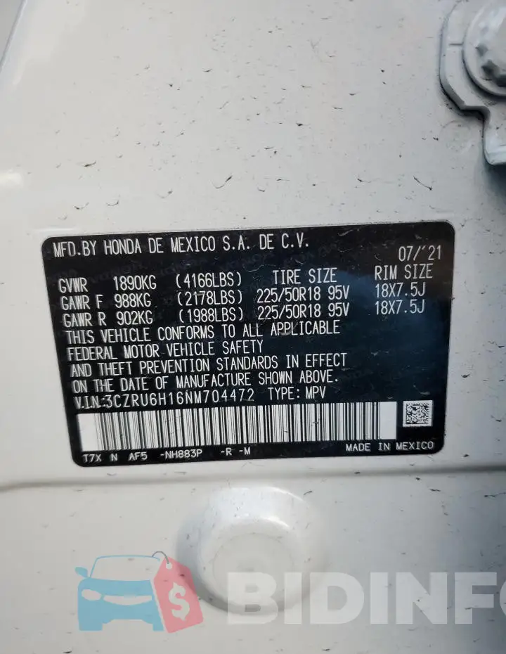3CZRU6H16NM704472 Photo# 12