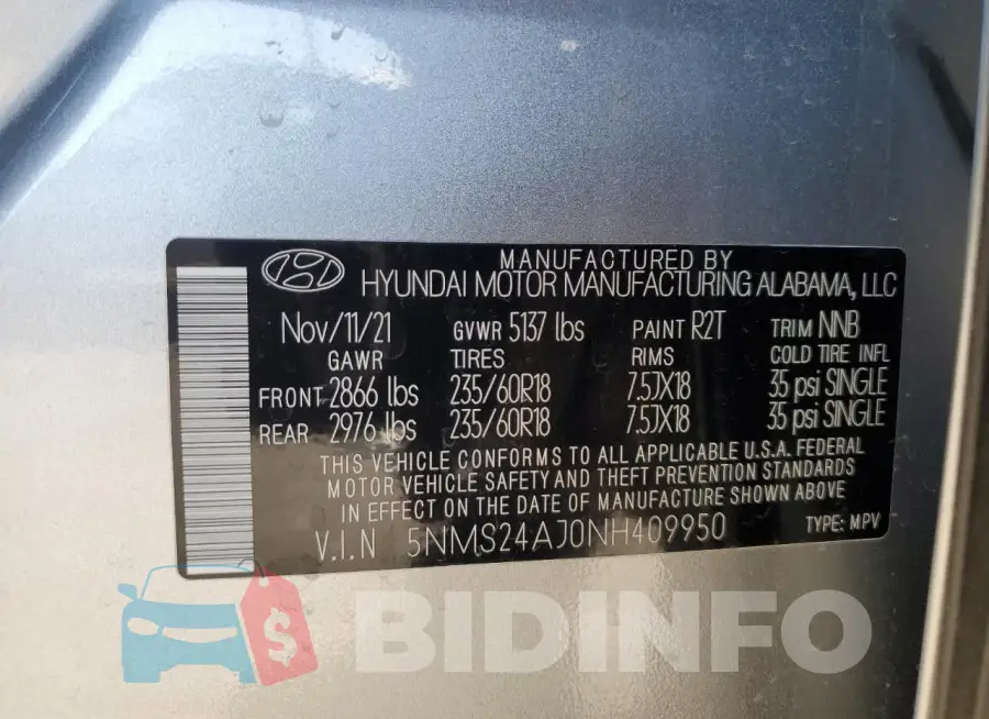 5NMS24AJ0NH409950 Photo# 12
