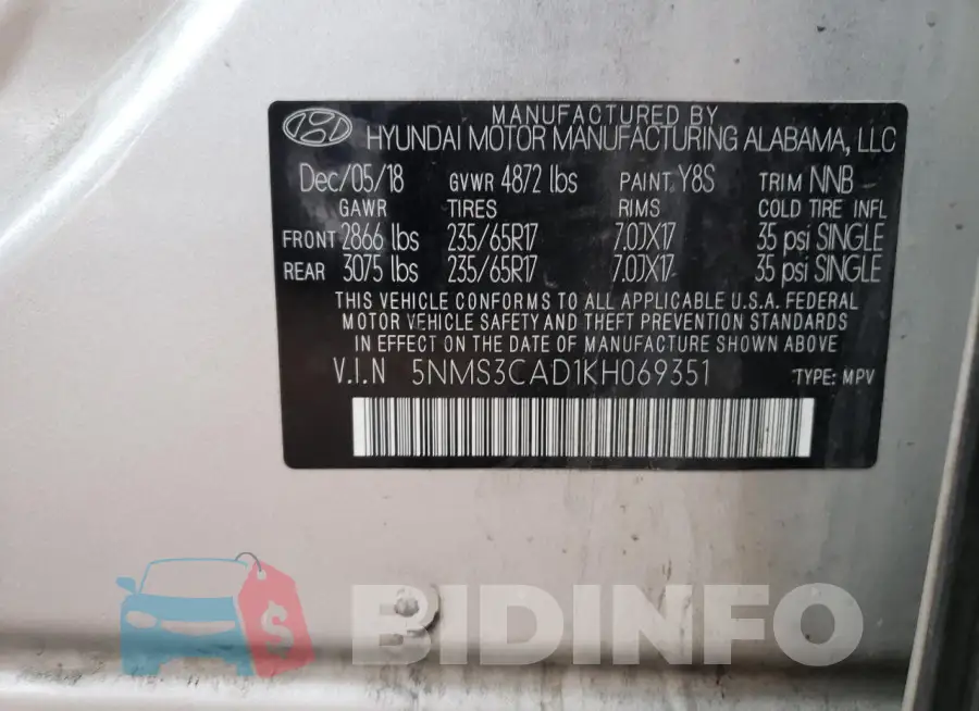 5NMS3CAD1KH069351 Photo# 14