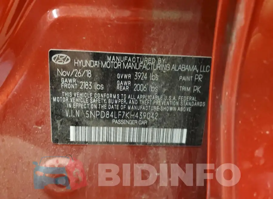 5NPD84LF7KH439042 Photo# 13