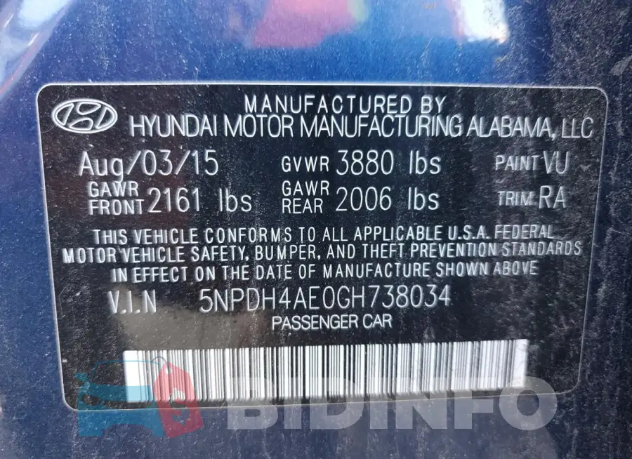 5NPDH4AE0GH738034 Photo# 13