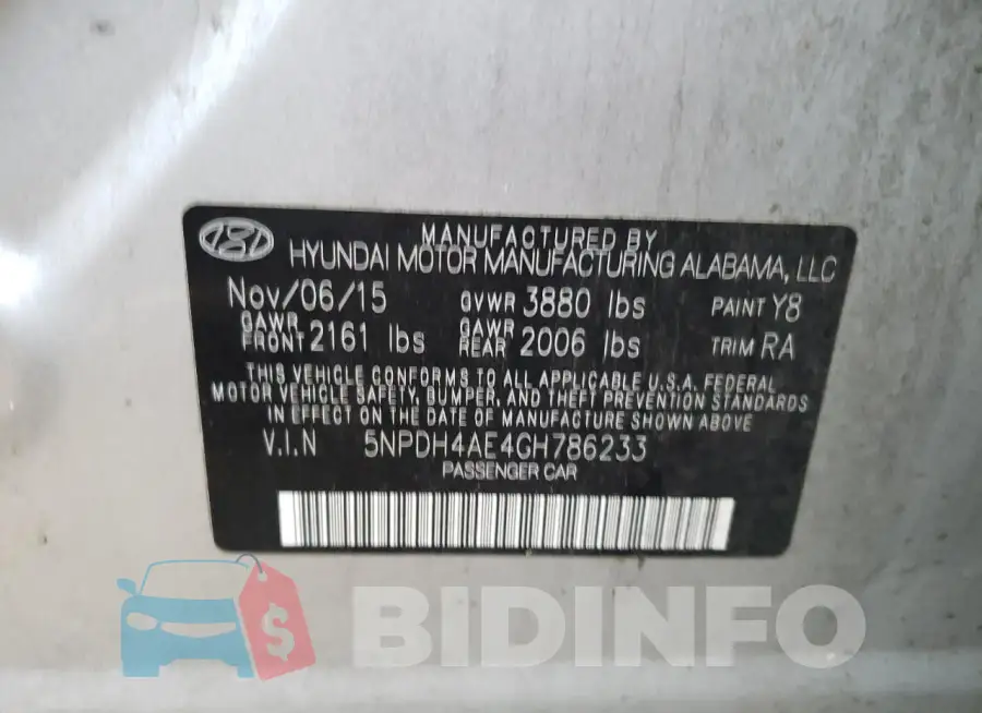 5NPDH4AE4GH786233 Photo# 12