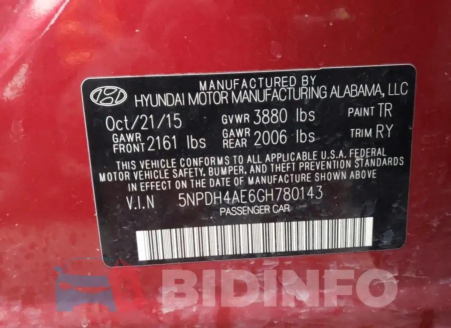 5NPDH4AE6GH780143 Photo# 12