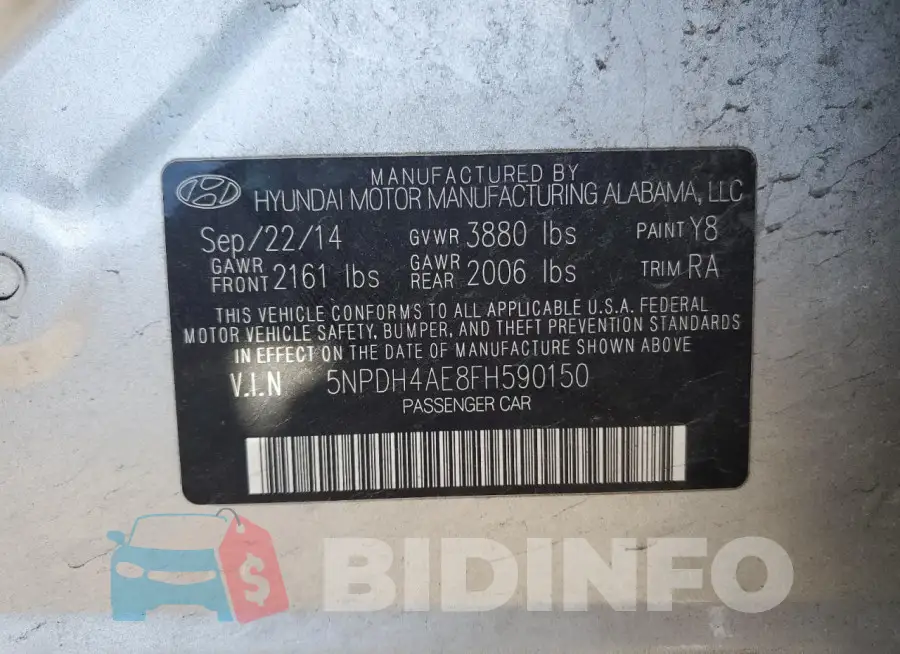 5NPDH4AE8FH590150 Photo# 12
