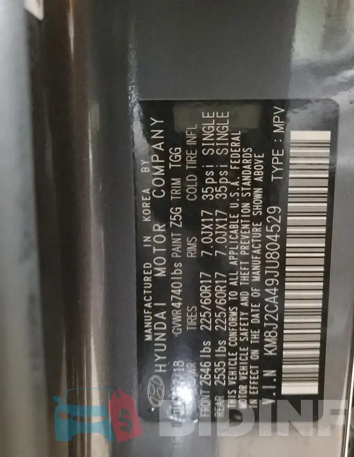 KM8J2CA49JU804529 Photo# 12