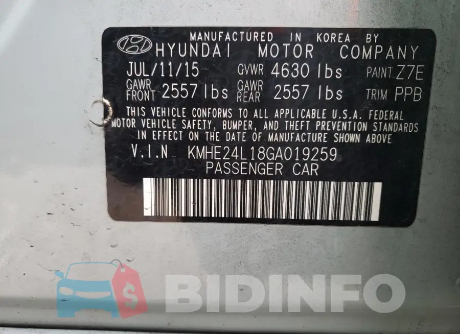 KMHE24L18GA019259 Photo# 13