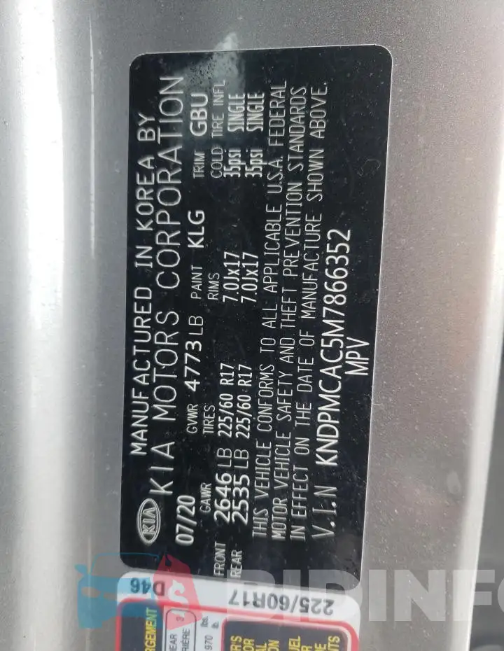 KNDPMCAC5M7866352 Photo# 12