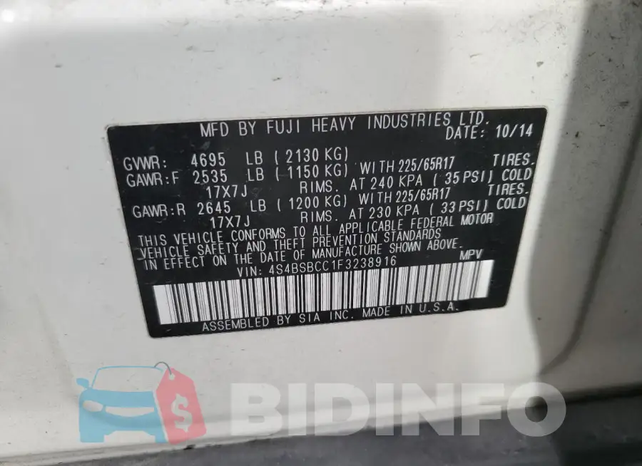 4S4BSBCC1F3238916 Photo# 12