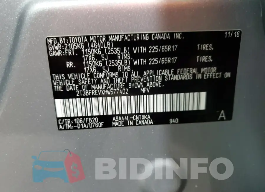 2T3BFREVXHW577402 Photo# 13