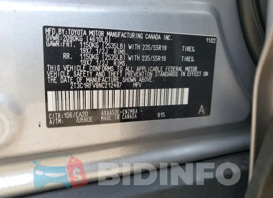 2T3C1RFV8NC212487 Photo# 13