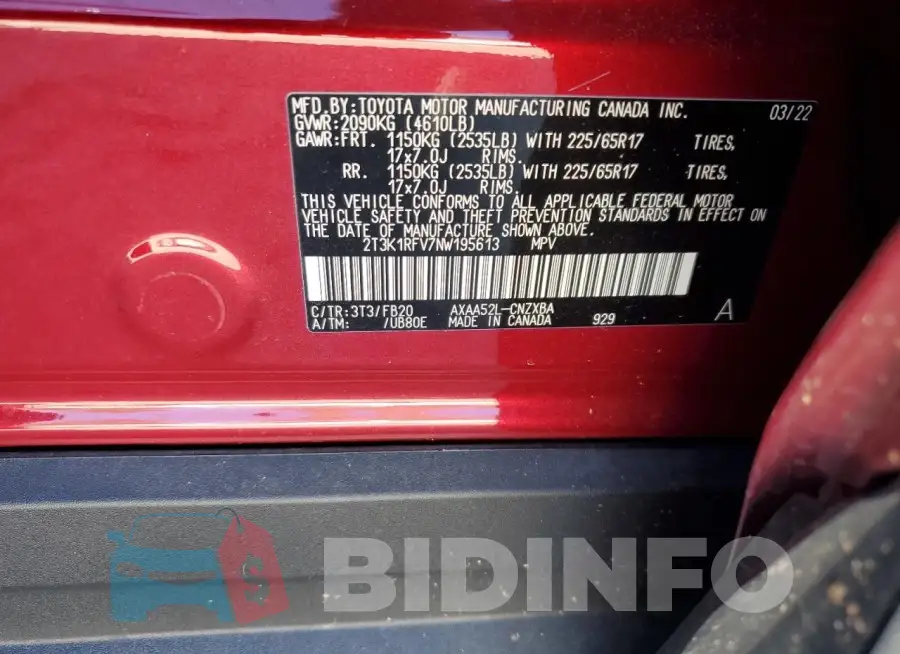 2T3K1RFV7NW195613 Photo# 12