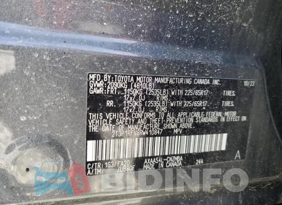 2T3P1RFV8RW410847 Photo# 13