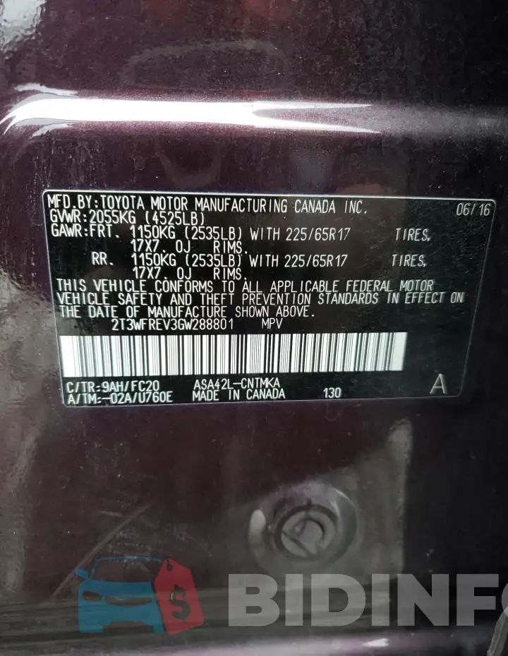 2T3WFREV3GW288801 Photo# 13