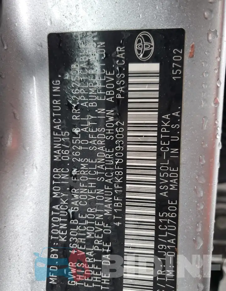 4T1BF1FK8FU093062 Photo# 12