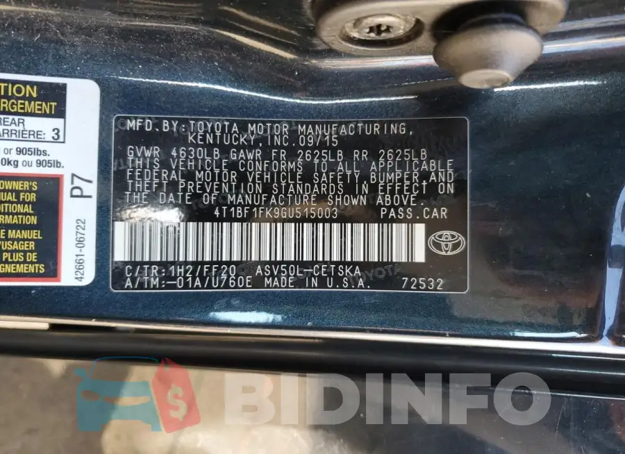 4T1BF1FK9GU515003 Photo# 12