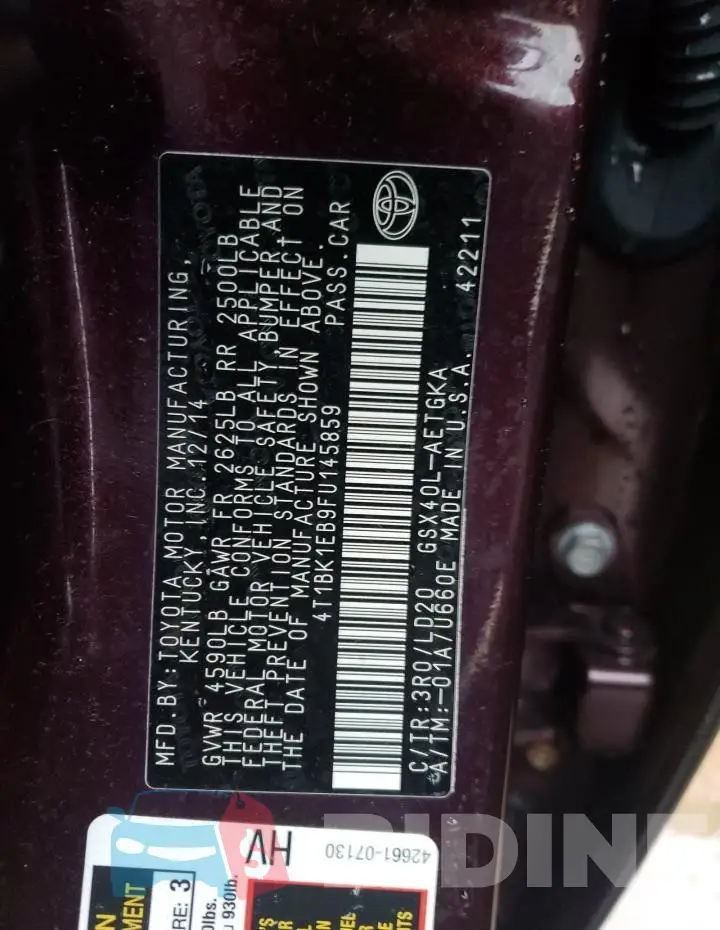 4T1BK1EB9FU145859 Photo# 12