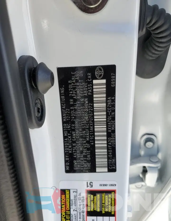 4T1C11AKXPU767272 Photo# 13