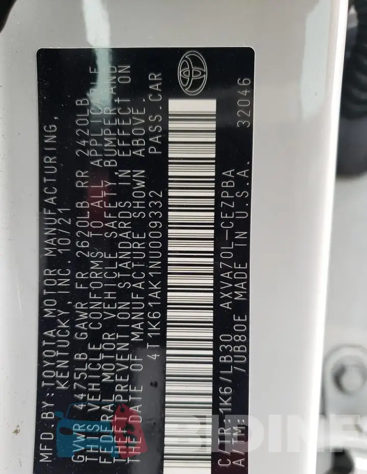 4T1K61AK1NU009332 Photo# 12