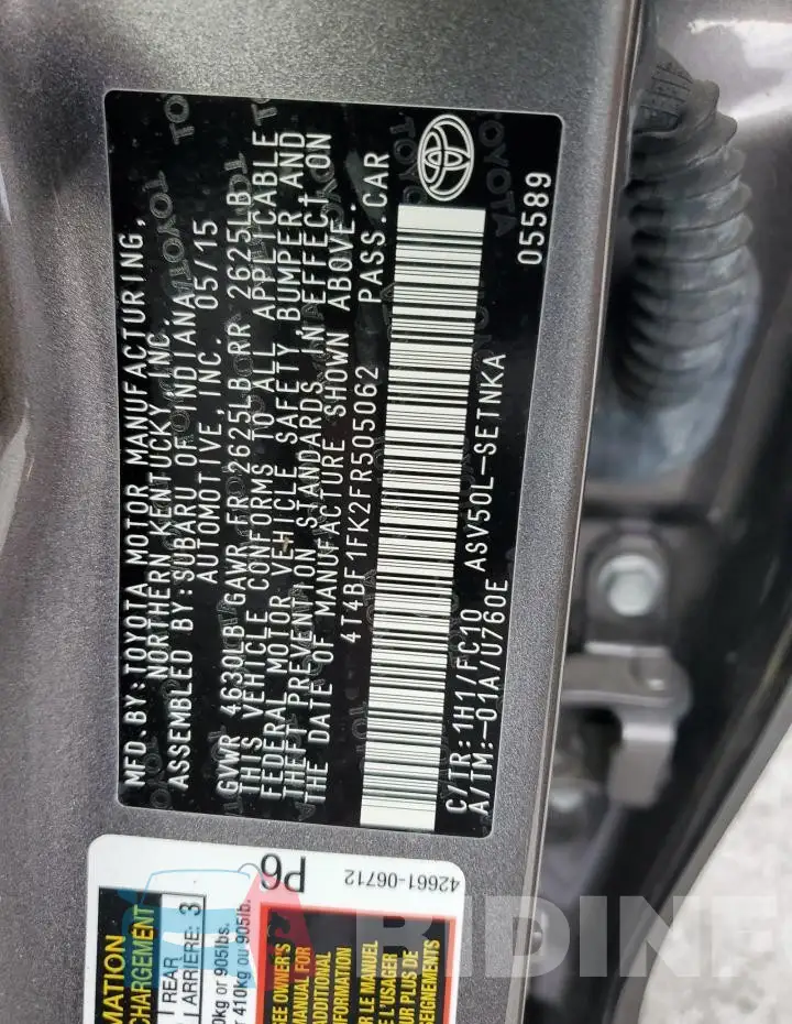 4T4BF1FK2FR505062 Photo# 12
