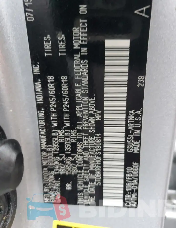 5TDBKRFH0FS190814 Photo# 13