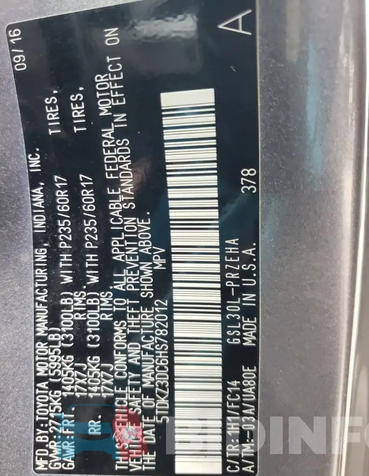 5TDKZ3DC6HS782012 Photo# 14
