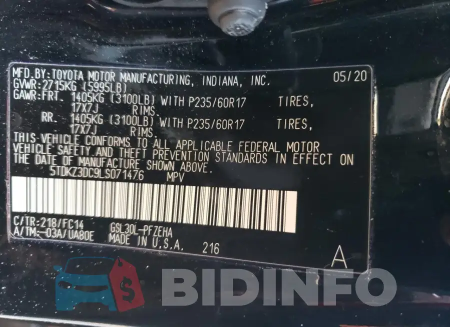 5TDKZ3DC9LS071476 Photo# 13