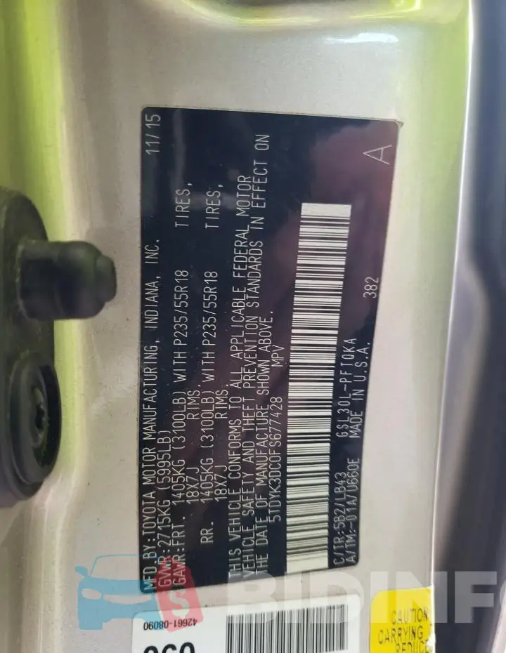 5TDYK3DC0FS677428 Photo# 13
