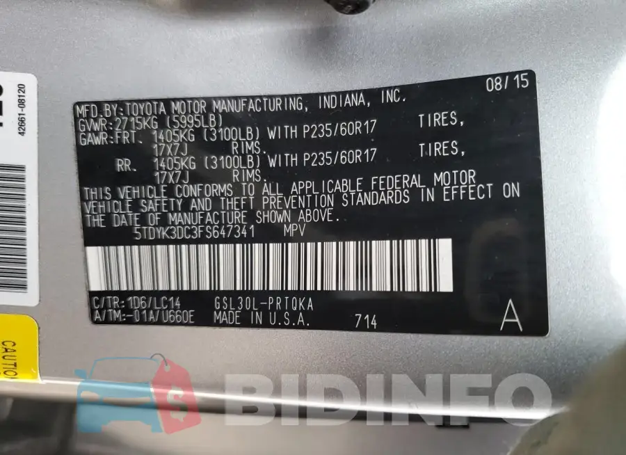 5TDYK3DC3FS647341 Photo# 13