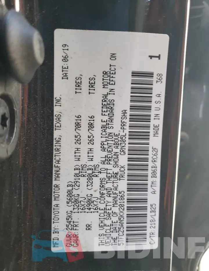 5TFCZ5AN5KX201865 Photo# 12