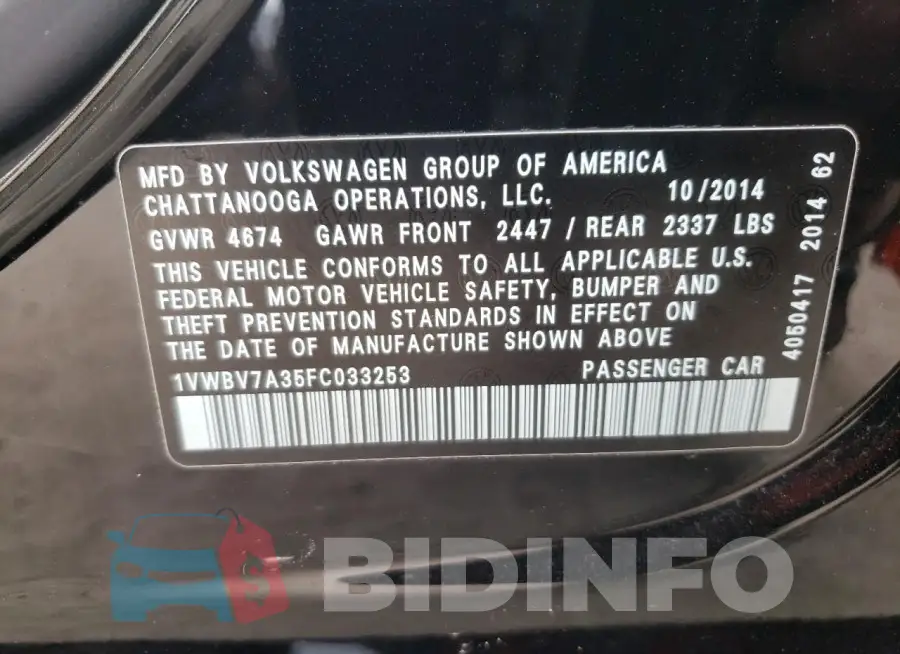 1VWBV7A35FC033253 Photo# 12
