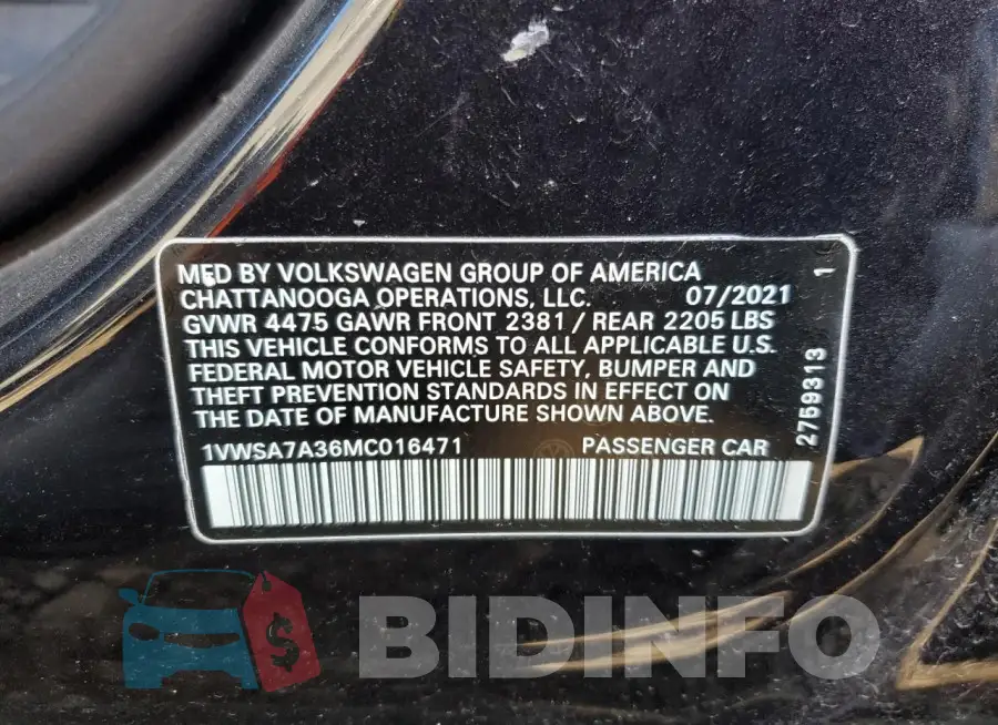 1VWSA7A36MC016471 Photo# 12