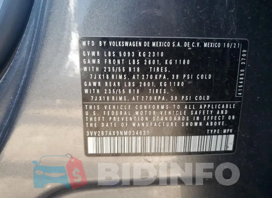 3VV2B7AX9NM034631 Photo# 14