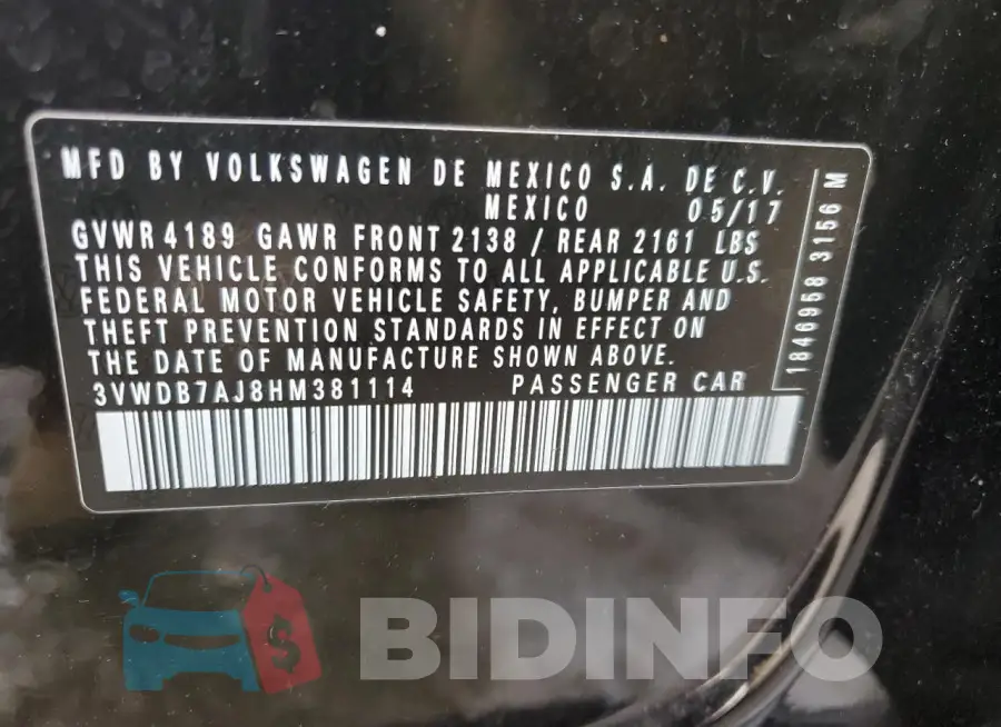 3VWDB7AJ8HM381114 Photo# 12