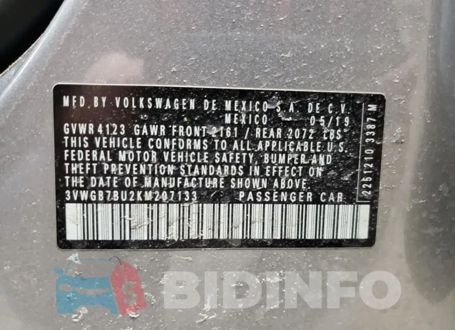 3VWGB7BU2KM207133 Photo# 13
