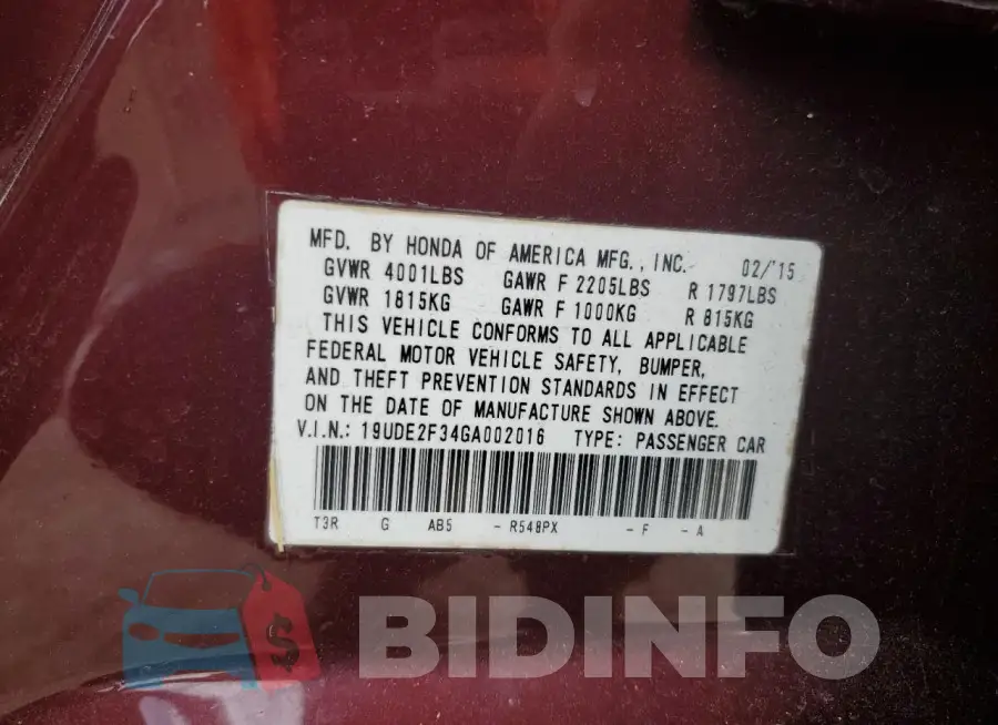 19UDE2F34GA002016 Photo# 12