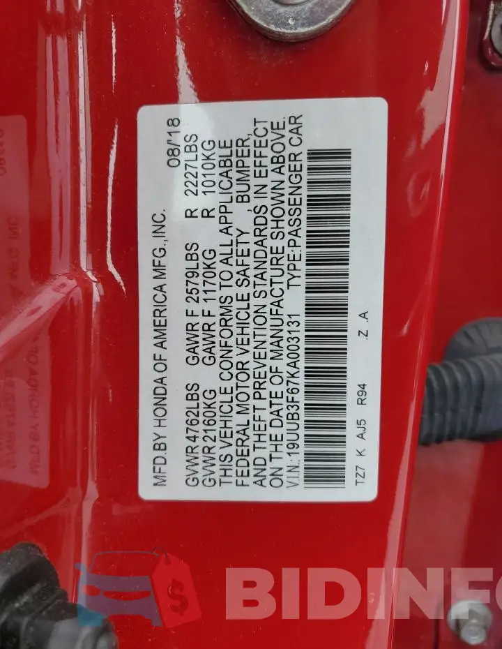 19UUB3F67KA003131 Photo# 12