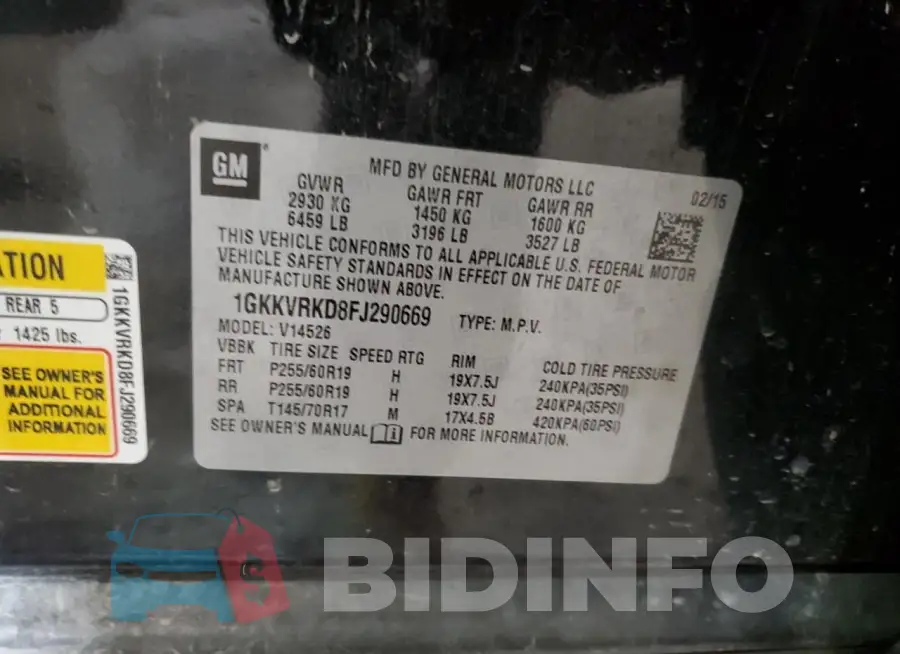 1GKKVRKD8FJ290669 Photo# 13