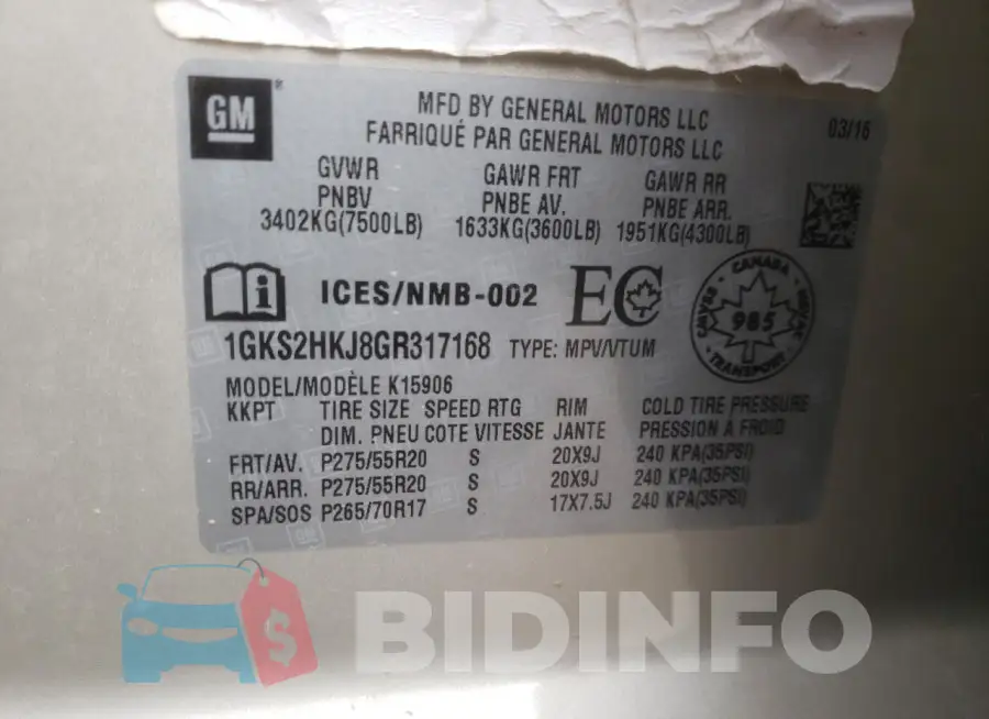 1GKS2HKJ8GR317168 Photo# 13