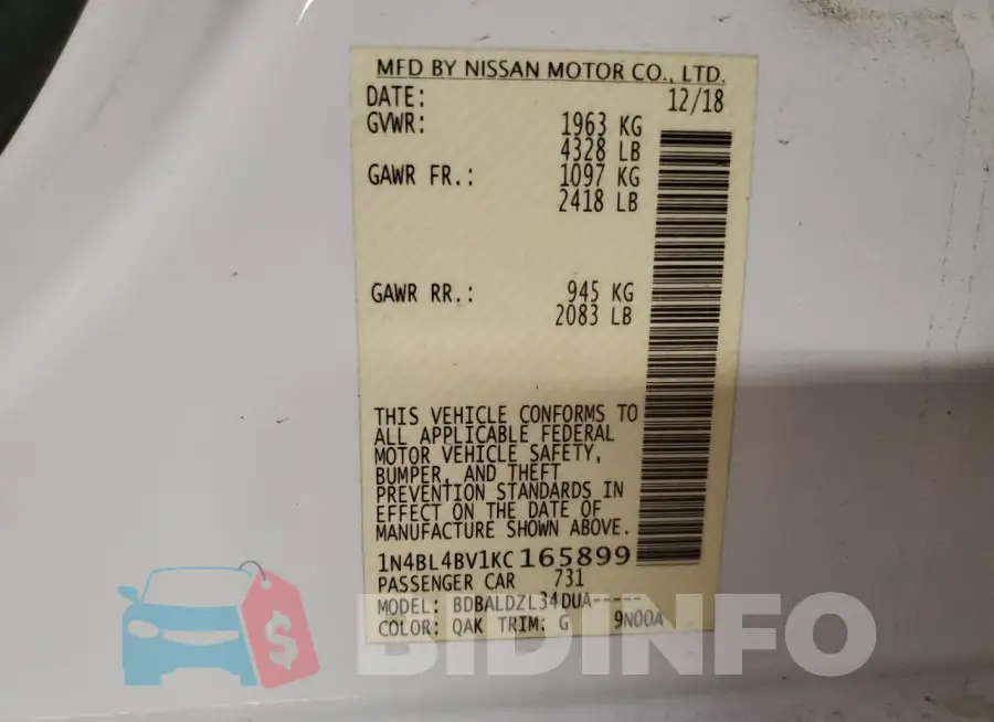 1N4BL4BV1KC165899 Photo# 12