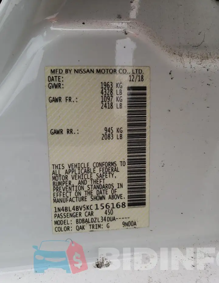 1N4BL4BV5KC156168 Photo# 12