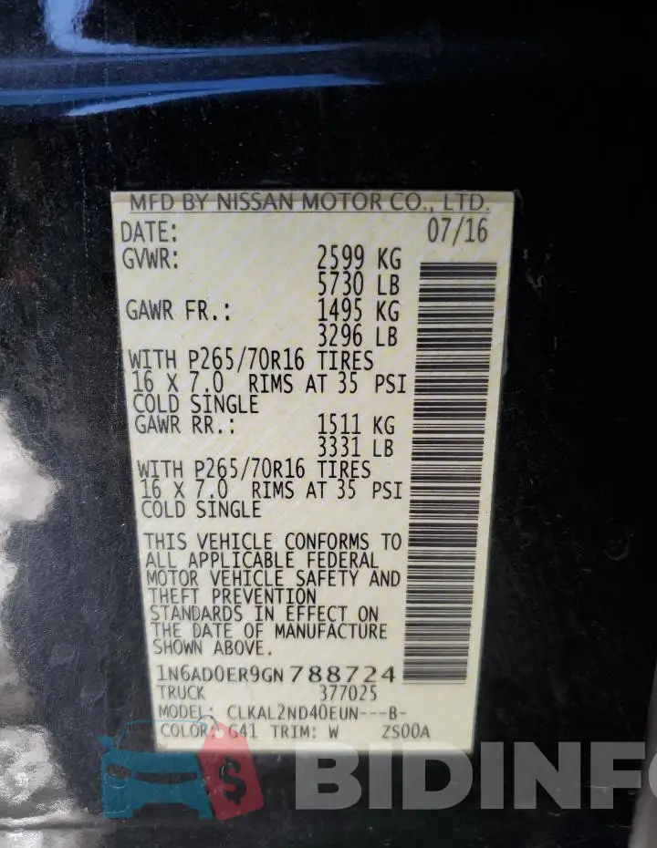 1N6AD0ER9GN788724 Photo# 12