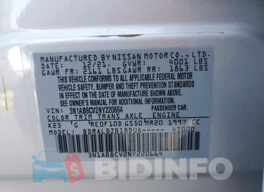 3N1AB8CV2NY220664 Photo# 12