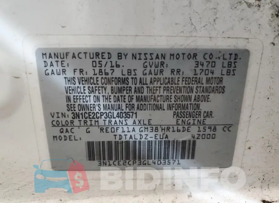 3N1CE2CP3GL403571 Photo# 12