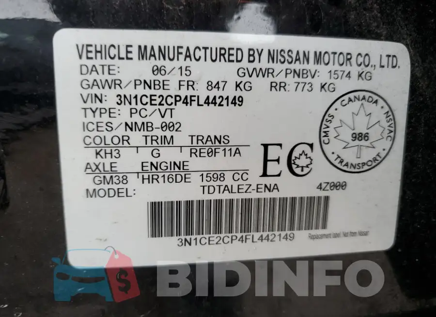 3N1CE2CP4FL442149 Photo# 13