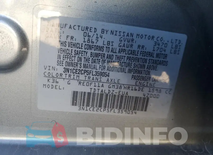 3N1CE2CP5FL359054 Photo# 12