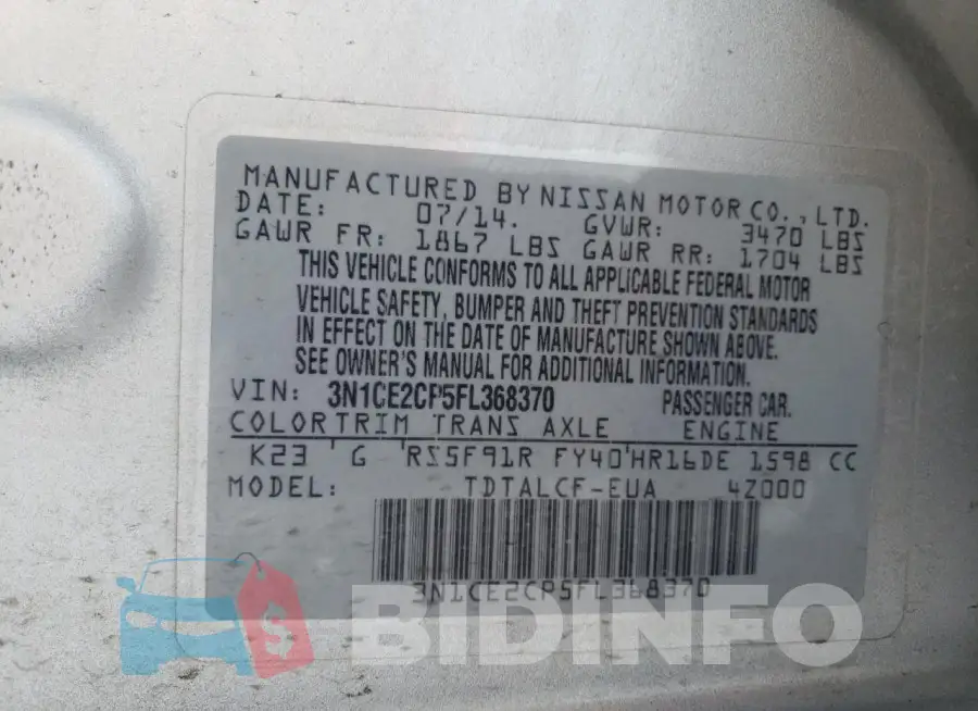 3N1CE2CP5FL368370 Photo# 12