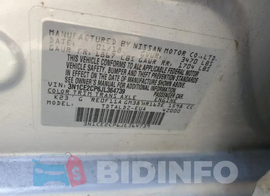 3N1CE2CP6JL364739 Photo# 13