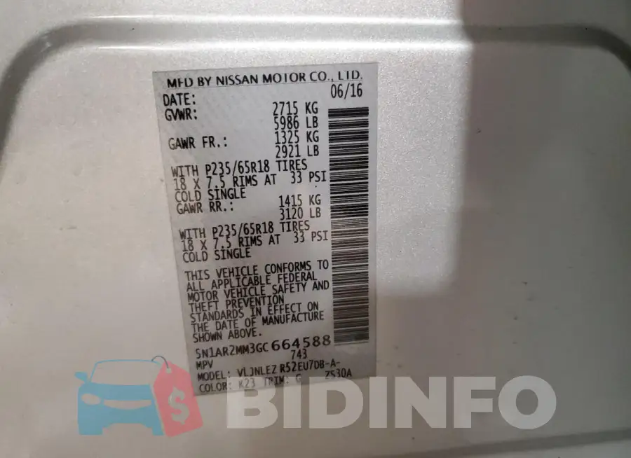 5N1AR2MM3GC664588 Photo# 13